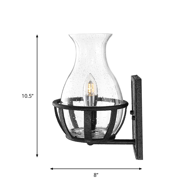 One Bulb Wall Sconce Lighting Bottle Shade Seeded Glass Industrial Living Room Light Fixture in Black