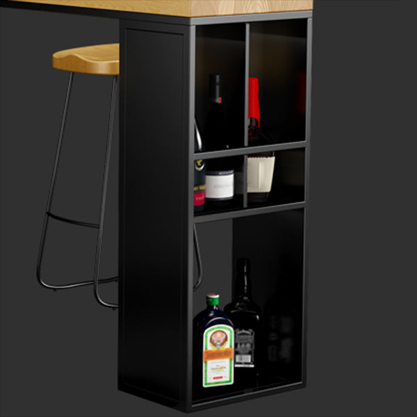 Natural Solid Wood Pub Table Pedestal Rectangle Bar Height Table with Shelves