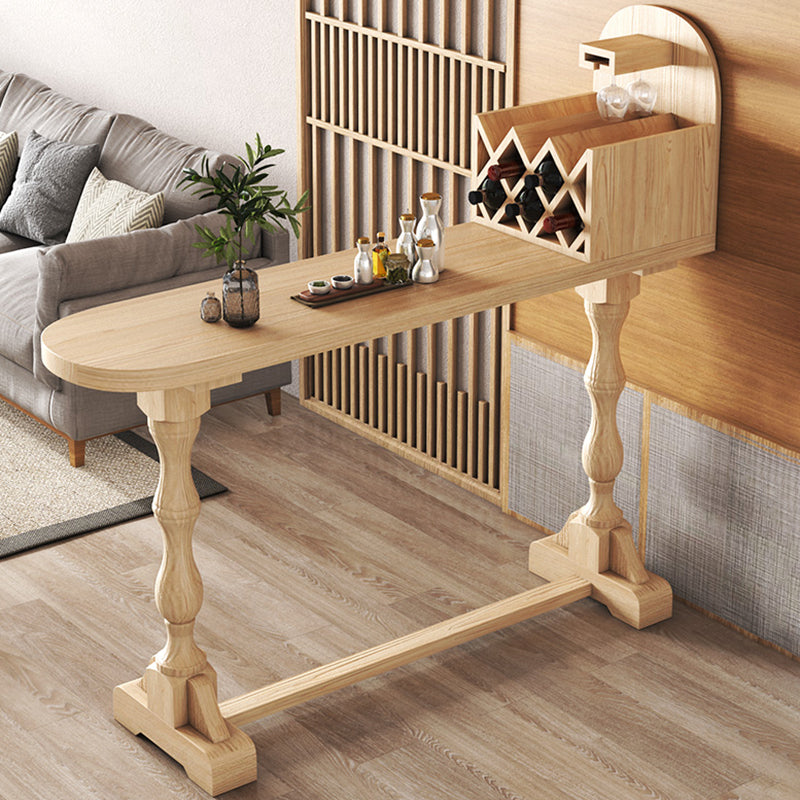 Trestle Base Bar Table Contemporary Solid Wood Bar Dining Table with Wine Rack