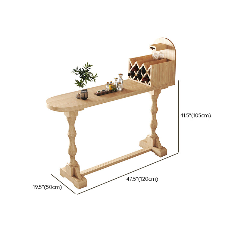 Trestle Base Bar Table Contemporary Solid Wood Bar Dining Table with Wine Rack