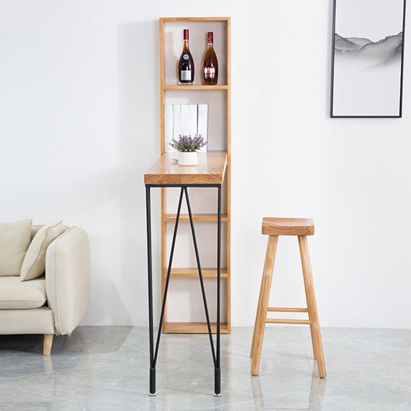Rectangle Bar Table Modern Solid Wood Bar Height Table with Shelves