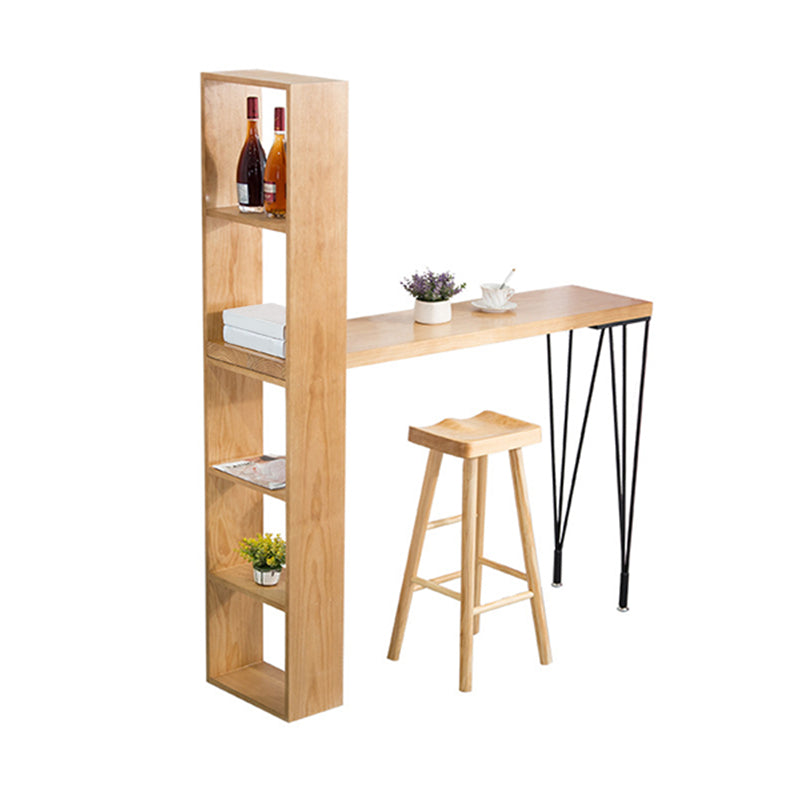 Rectangle Bar Table Modern Solid Wood Bar Height Table with Shelves