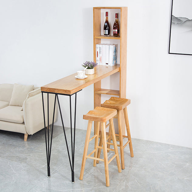 Rectangle Bar Table Modern Solid Wood Bar Height Table with Shelves