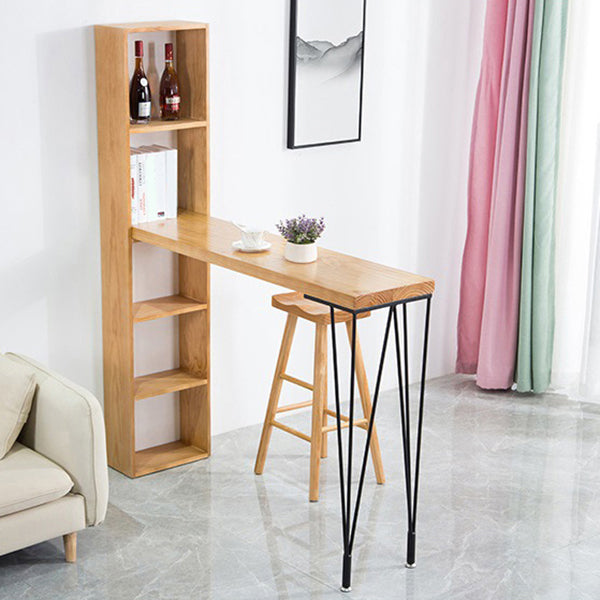 Rectangle Bar Table Modern Solid Wood Bar Height Table with Shelves