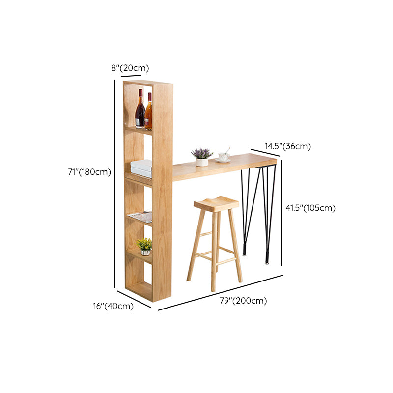 Rectangle Bar Table Modern Solid Wood Bar Height Table with Shelves
