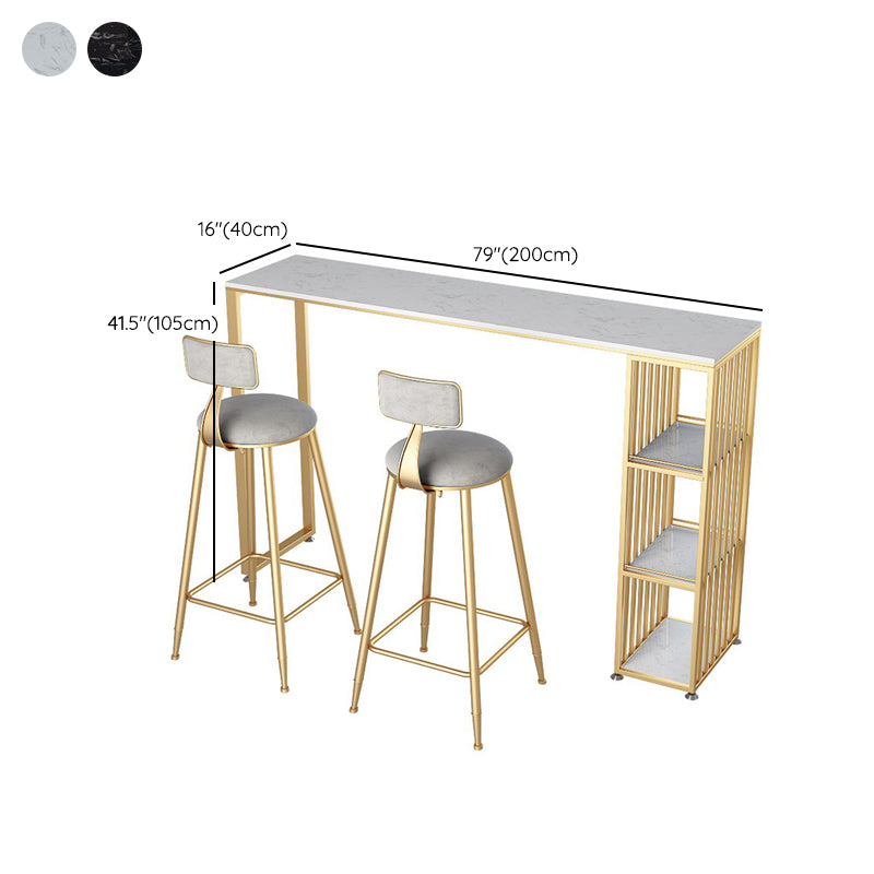 Rectangle Marble Top Bar Dining Table Metal Double Pedestal Bar Table