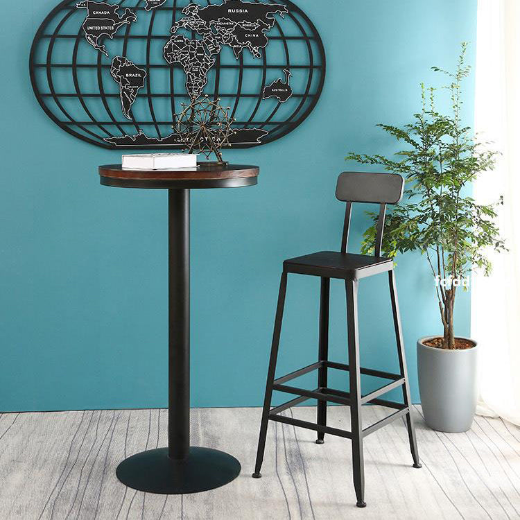 Solid Wood Pub Table Bar Height Industrial Round Bar Table for Indoor