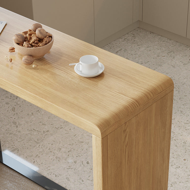 Solid Wood Bar Dining Table Pedestal Rectangle Bistro Bar Table in Natural with Shelves