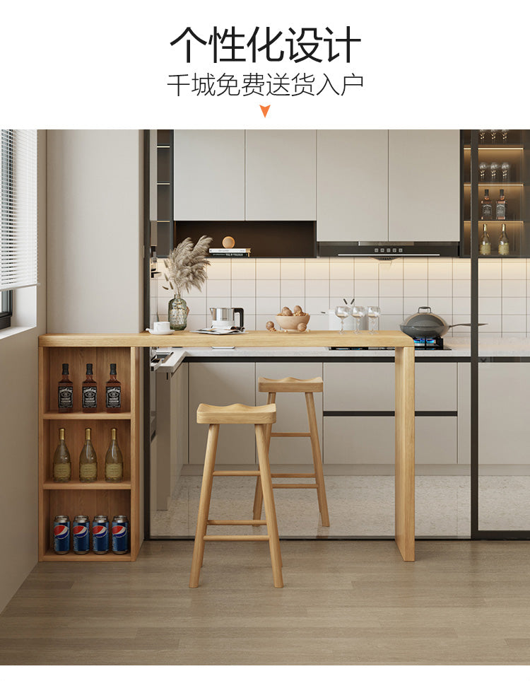 Solid Wood Bar Dining Table Pedestal Rectangle Bistro Bar Table in Natural with Shelves