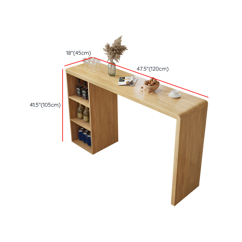 Solid Wood Bar Dining Table Pedestal Rectangle Bistro Bar Table in Natural with Shelves