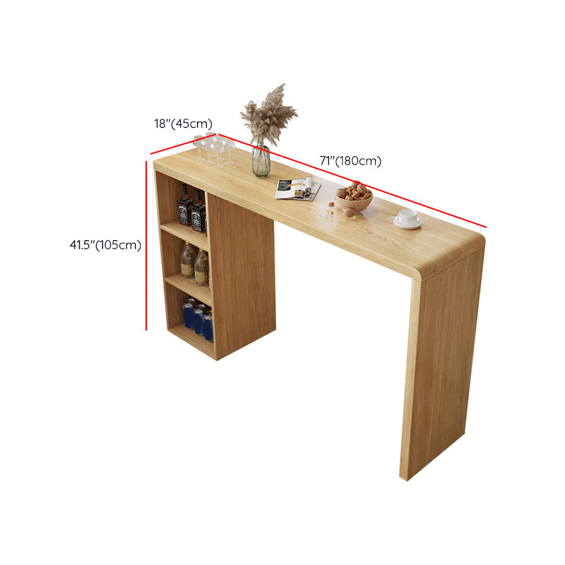 Solid Wood Bar Dining Table Pedestal Rectangle Bistro Bar Table in Natural with Shelves