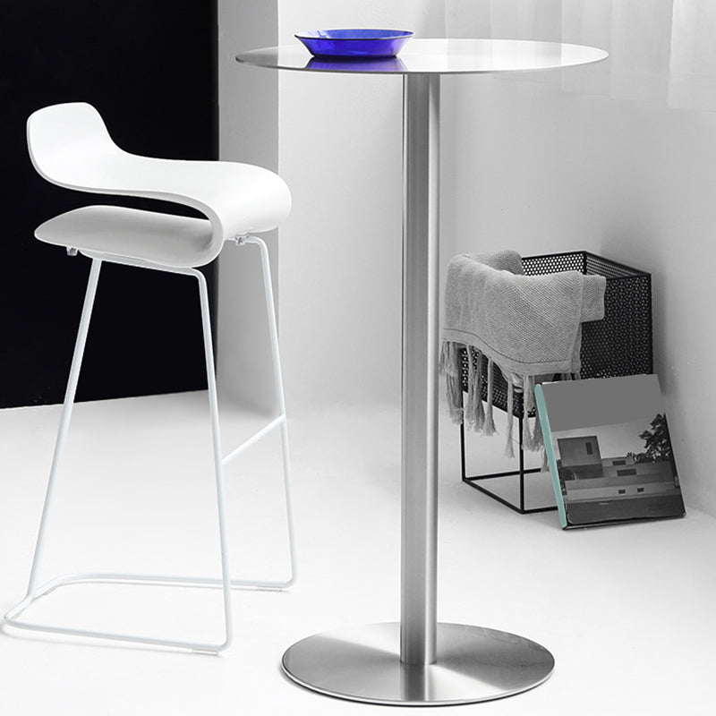 Round Metal Bar Dining Table Silver Pedestal Bar Table for Indoor