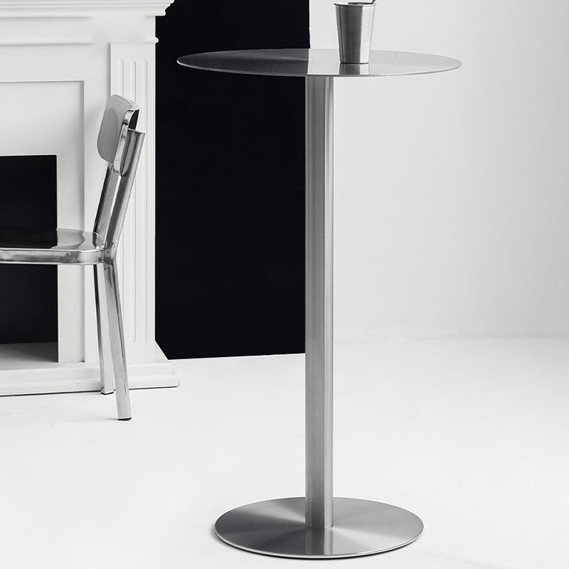 Round Metal Bar Dining Table Silver Pedestal Bar Table for Indoor