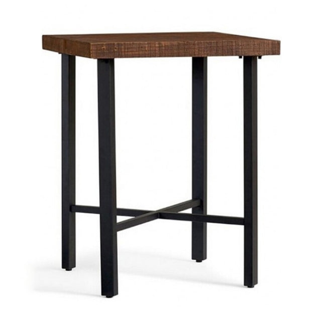 Brown Solid Wood Pub Table Square Bar Height Cocktail Table with Footrest