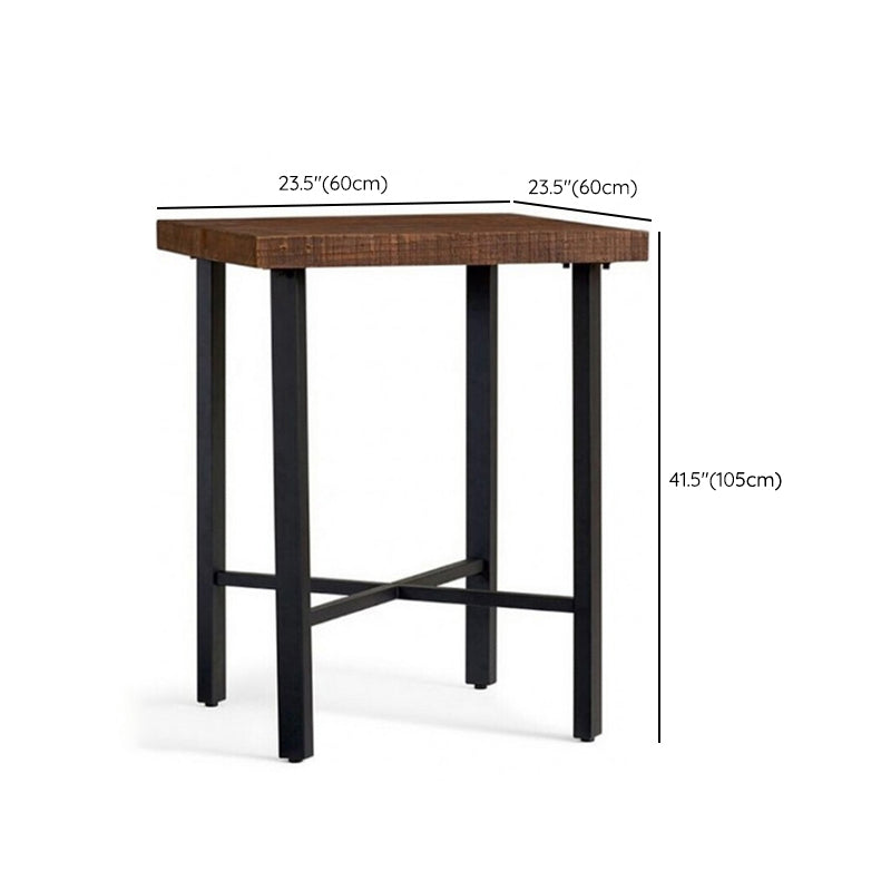 Brown Solid Wood Pub Table Square Bar Height Cocktail Table with Footrest