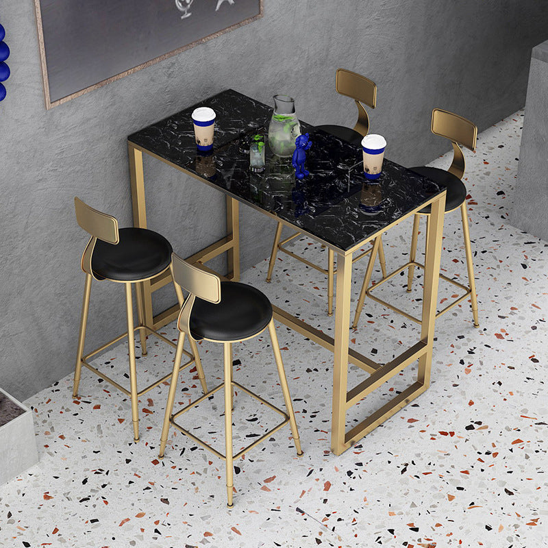 Modern Bar Table Gold and Metal Base Bar Table for Kitchen Living Room Coffee Room