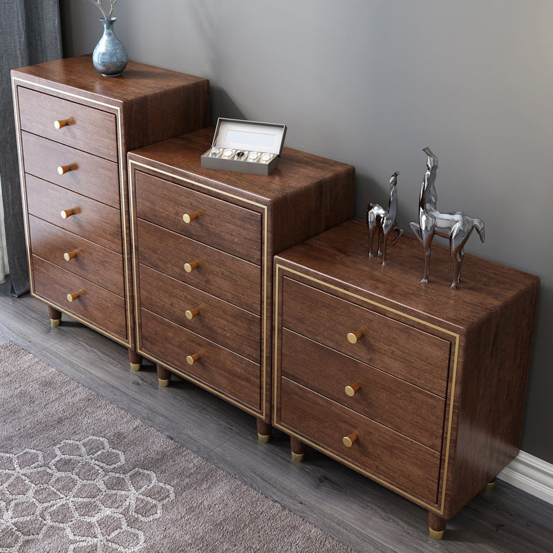 Glam Solid Wood Storage Chest Bedroom Chest in Brown with Drawers