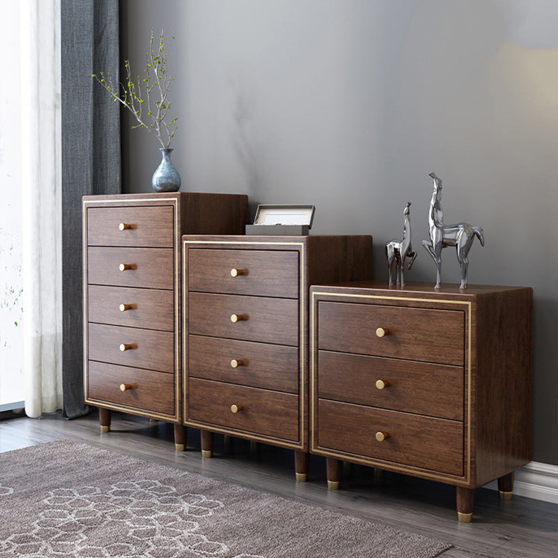 Glam Solid Wood Storage Chest Bedroom Chest in Brown with Drawers