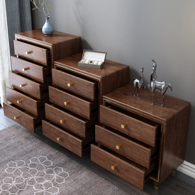 Glam Solid Wood Storage Chest Bedroom Chest in Brown with Drawers
