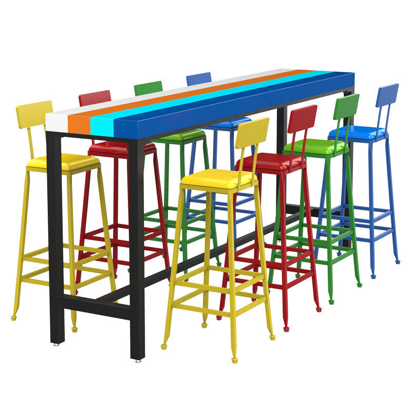 Industrial 1/5 Pieces Bar Table Set Rectangle Wood Counter Table with High Stools for Bar