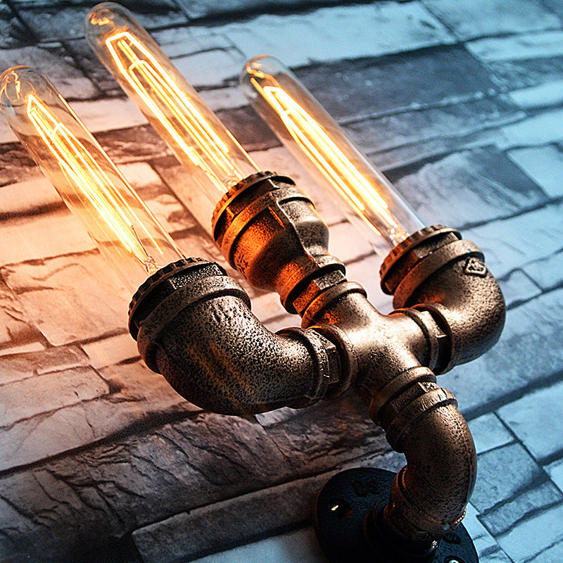 Illuminazione a parete del tubo metallico con lampadina aperta vintage 1/2/3 a 3 co-teaggio Sconce da parete in rame antico
