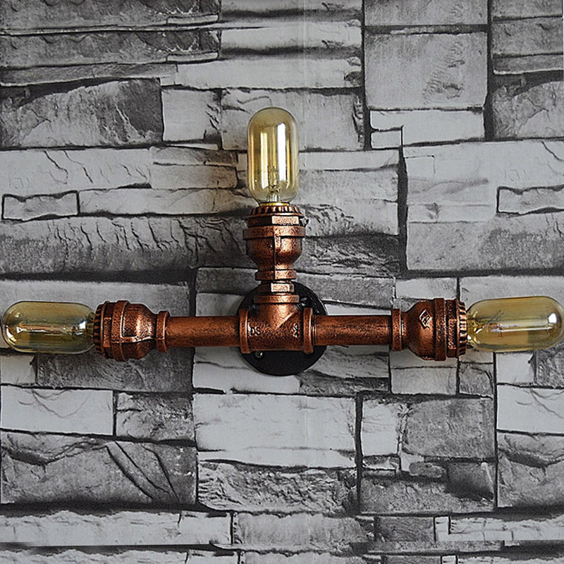 2/3/4 Heads Expose Bulb Wall Lighting with Pipe Design Rustic Weathered Copper Wrought Iron Wall Sconce Lamp