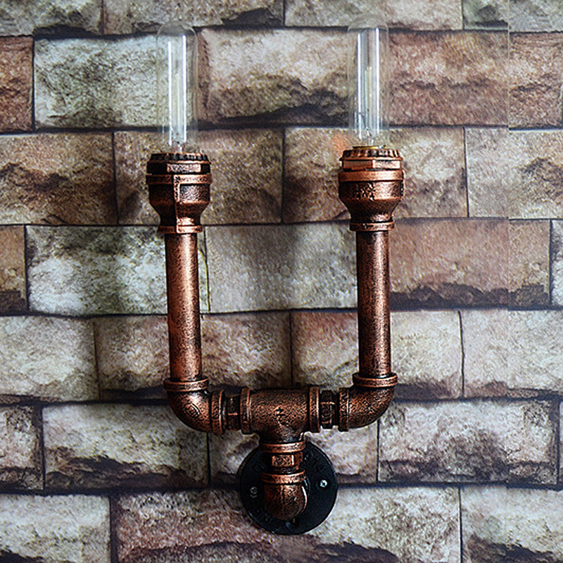 2/3/4 Heads Expose Bulb Wall Lighting with Pipe Design Rustic Weathered Copper Wrought Iron Wall Sconce Lamp