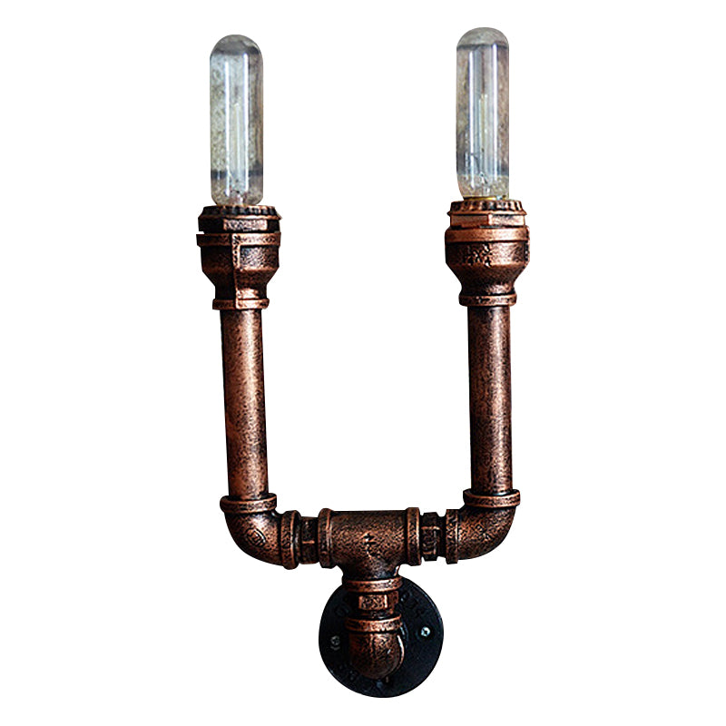 2/3/4 Heads Expose Bulb Wall Lighting with Pipe Design Rustic Weathered Copper Wrought Iron Wall Sconce Lamp