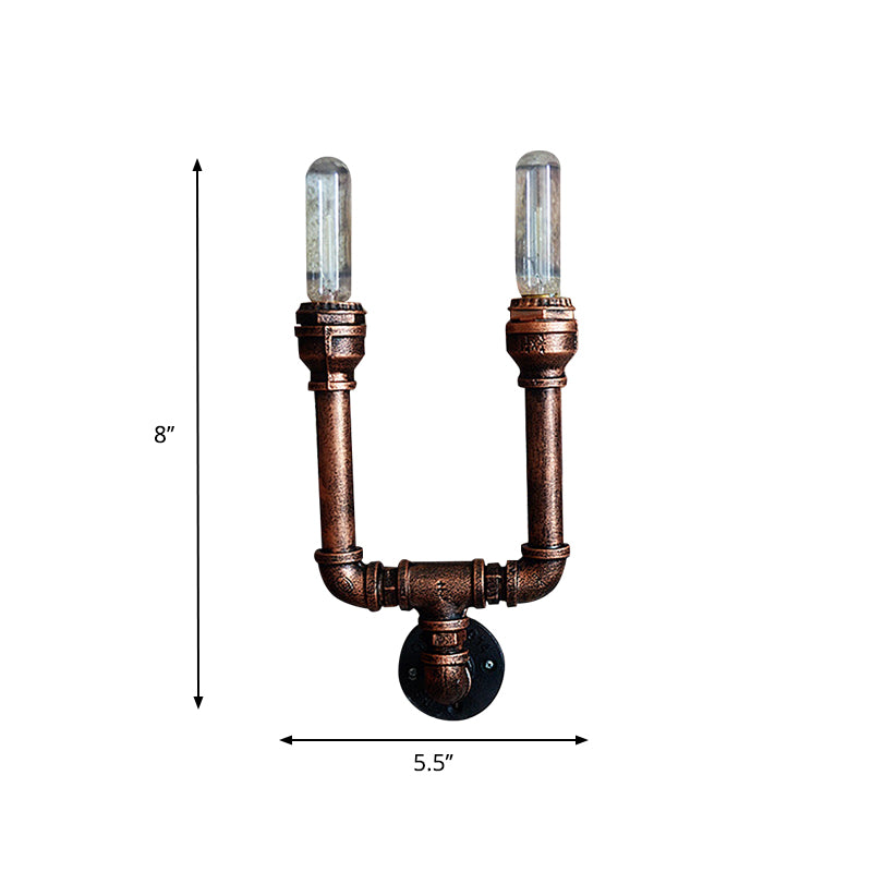 2/3/4 Heads Expose Bulb Wall Lighting with Pipe Design Rustic Weathered Copper Wrought Iron Wall Sconce Lamp