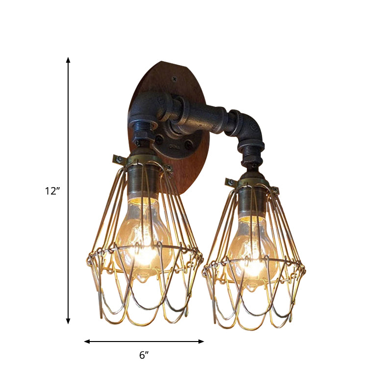 Lagerhaus U -förmige Wandlampe mit Drahtschutz und Rohr 2 Lichter Metallic Leuchten in Messing