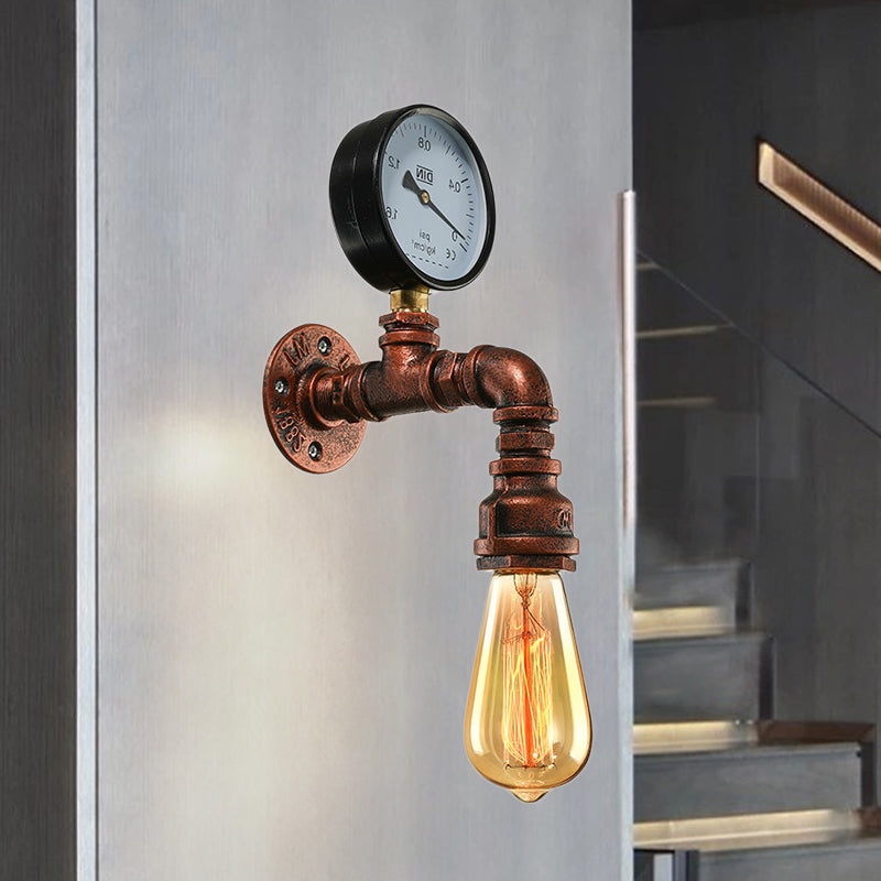 Copper Piped Wall Lamp with Gauge/Valve Decoration Rustic Style Metal 1 Light Living Room Wall Mount Light