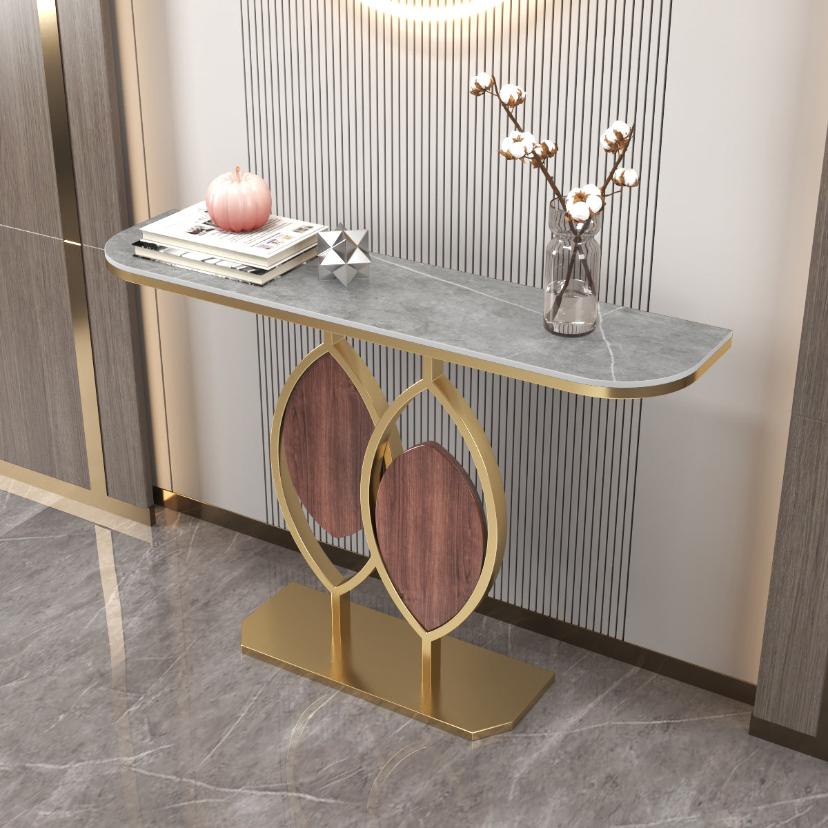 Glam Half Moon Console Sofa Table Antique Finish Console Accent Table