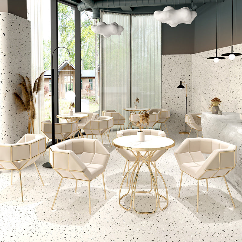 Stone Top Round Table for Restaurant Luxury Dining Table with Metal Base