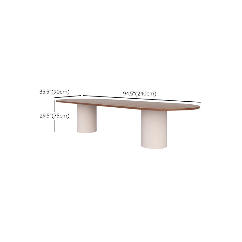 Solid Wood Top Dining Table Modern Oval Table with Double Pedestal Base