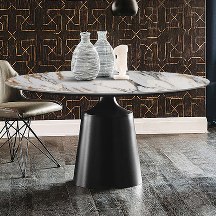 Traditional Luxury Round Dining Table Sintered Stone Top Table with Pedestal Base