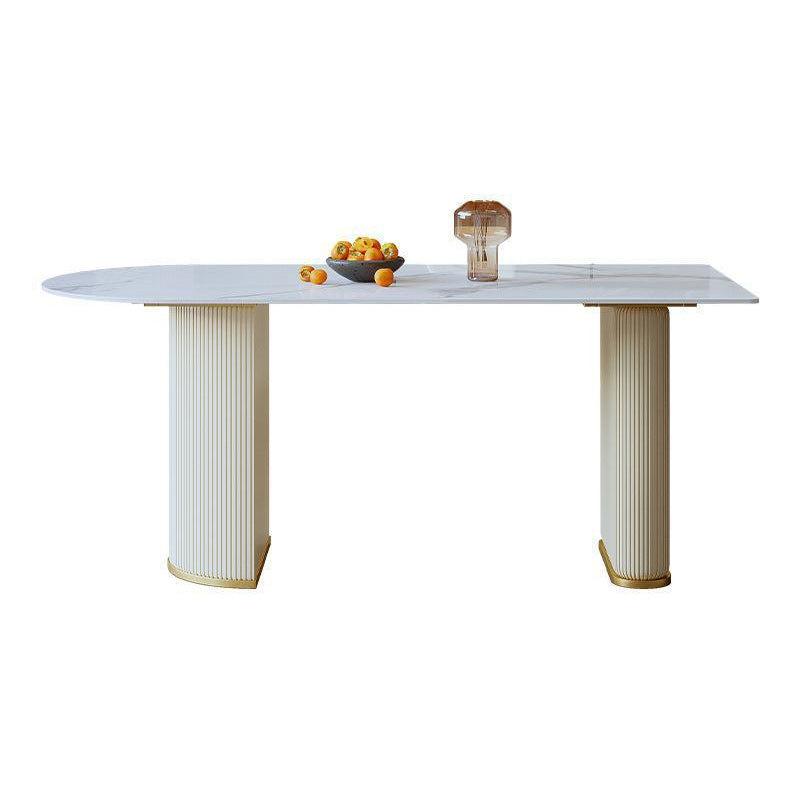 Freeform Sintered Stone Dining Table Luxury White Table with Double Pedestal