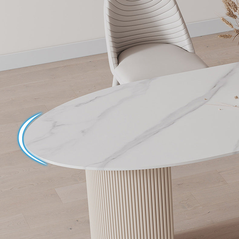 Freeform Sintered Stone Dining Table Luxury White Table with Double Pedestal