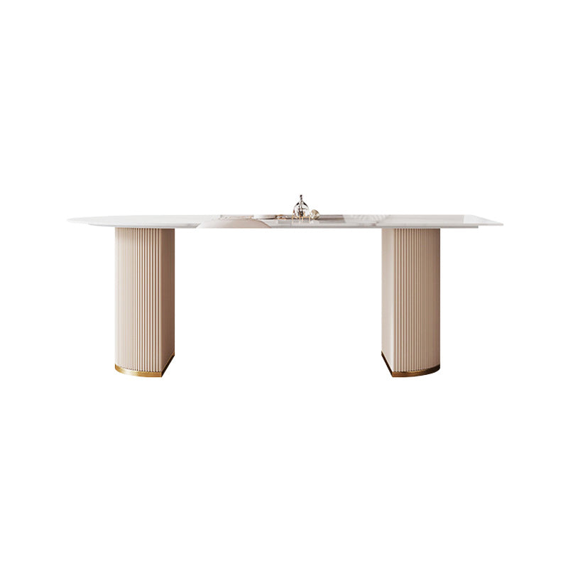 Freeform Sintered Stone Dining Table Luxury White Table with Double Pedestal