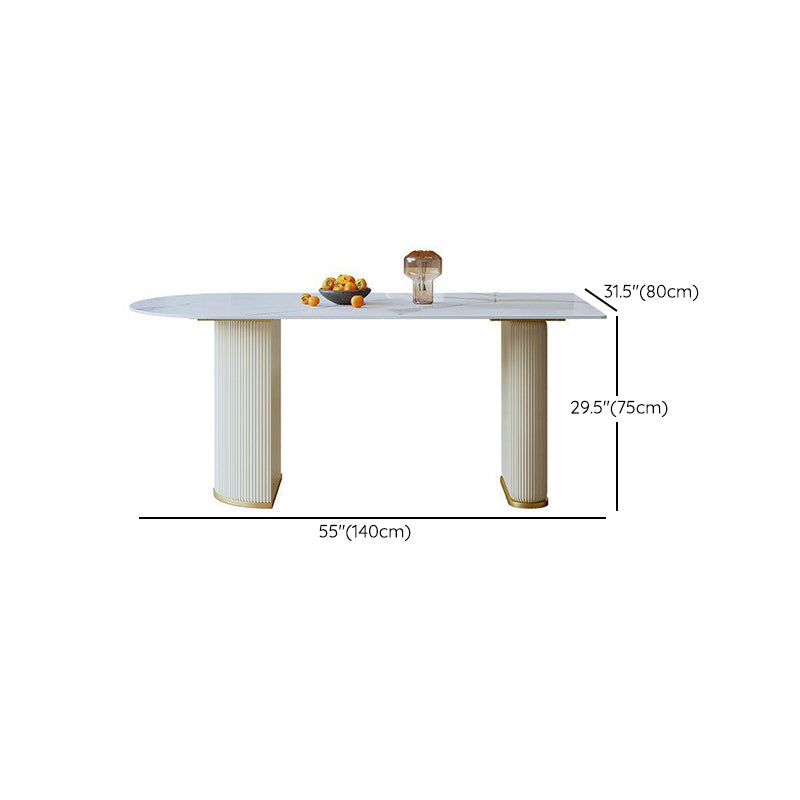 Freeform Sintered Stone Dining Table Luxury White Table with Double Pedestal