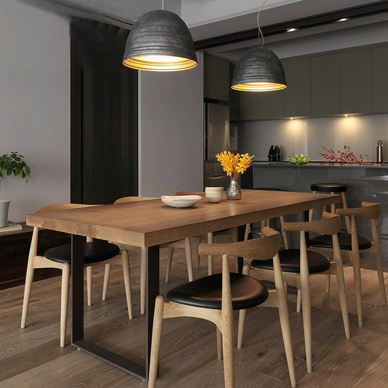 Modern Wood Top Dining Table Rectangle Solid Wood Table with Sled Base