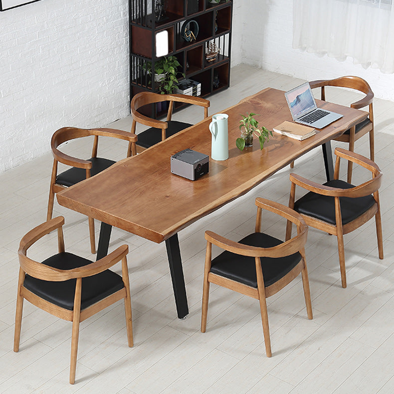 Solid Wood Top Dining Table Modern Rectangle Table with 4 Legs