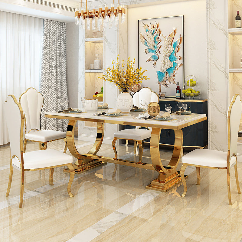 Metal Traditional Luxury Rectangle Table Stone Top Table for Home