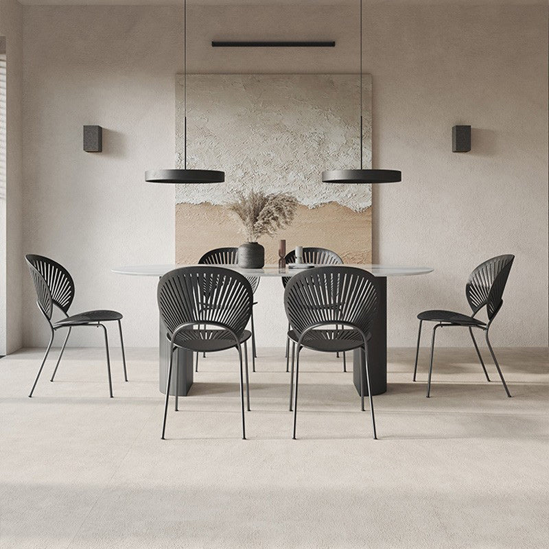 Luxury Sintered Stone Top Table Oval White Table with Black Double Pedestal