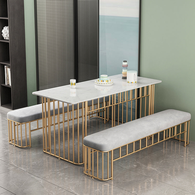 Luxury Stone Dining Table for Restaurant Rectangle Table with Metal Base