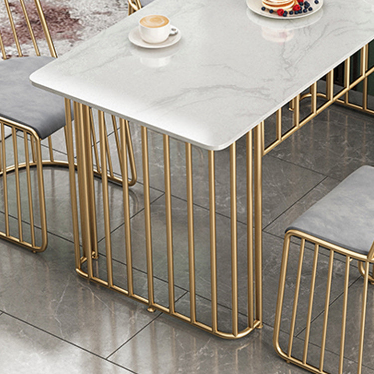 Luxury Stone Dining Table for Restaurant Rectangle Table with Metal Base