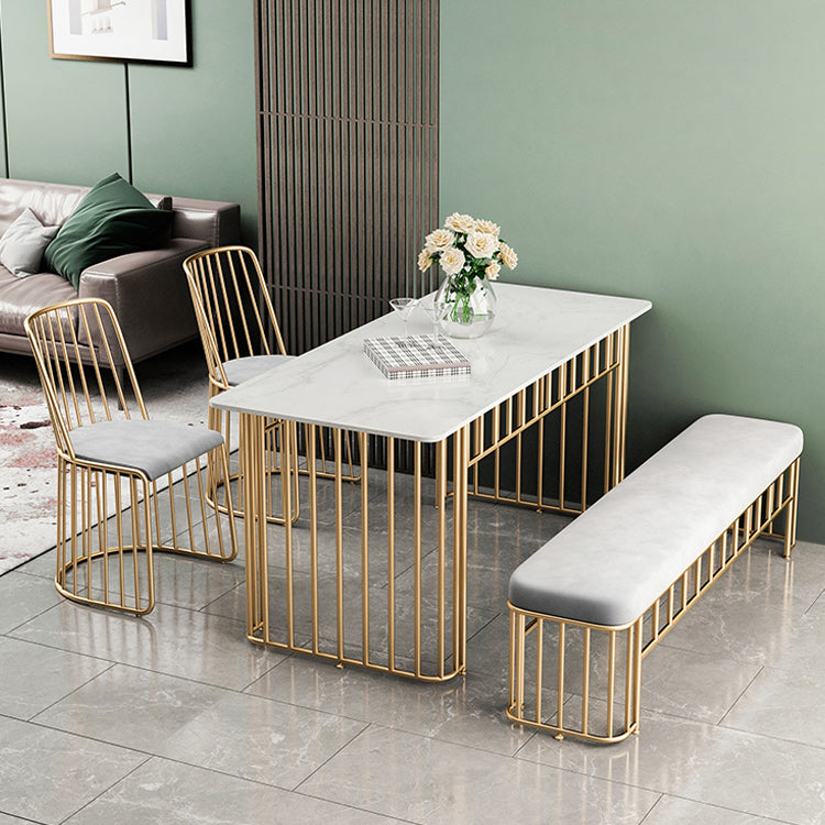 Luxury Stone Dining Table for Restaurant Rectangle Table with Metal Base