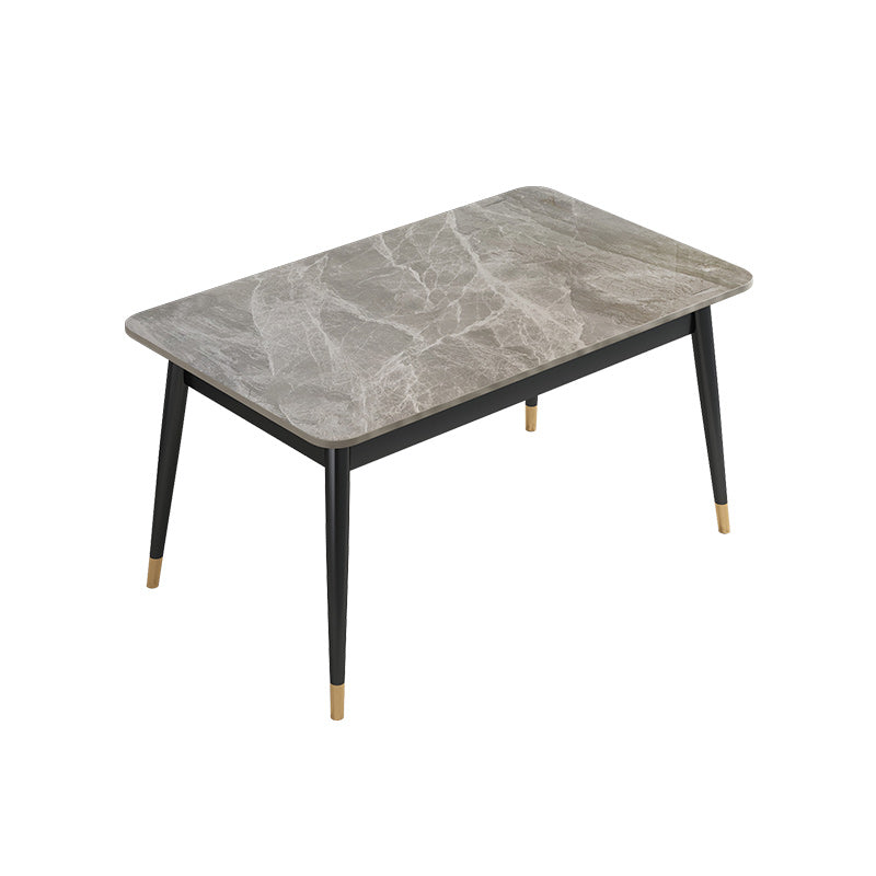 Luxury Sintered Stone Dining Table Rectangle Grey Top Table with Metal 4 Legs