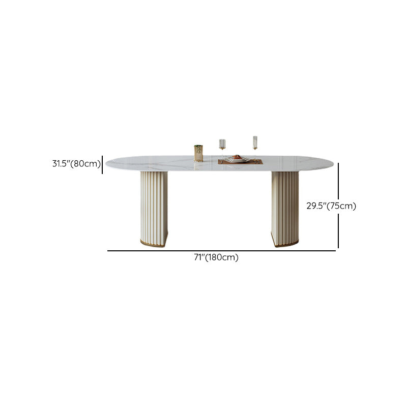 Luxury Sintered Stone Dining Table Oval White Table with Double Pedestal
