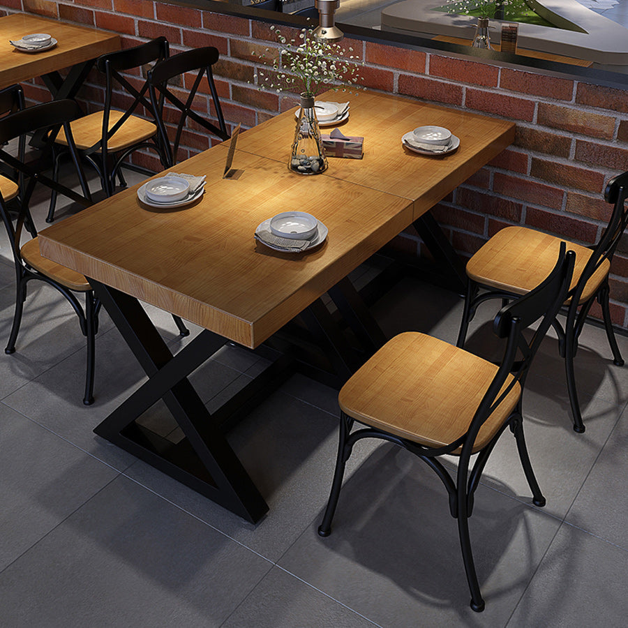 Industrial Wood Dining Table for Restaurant Square Table with Trestle Base
