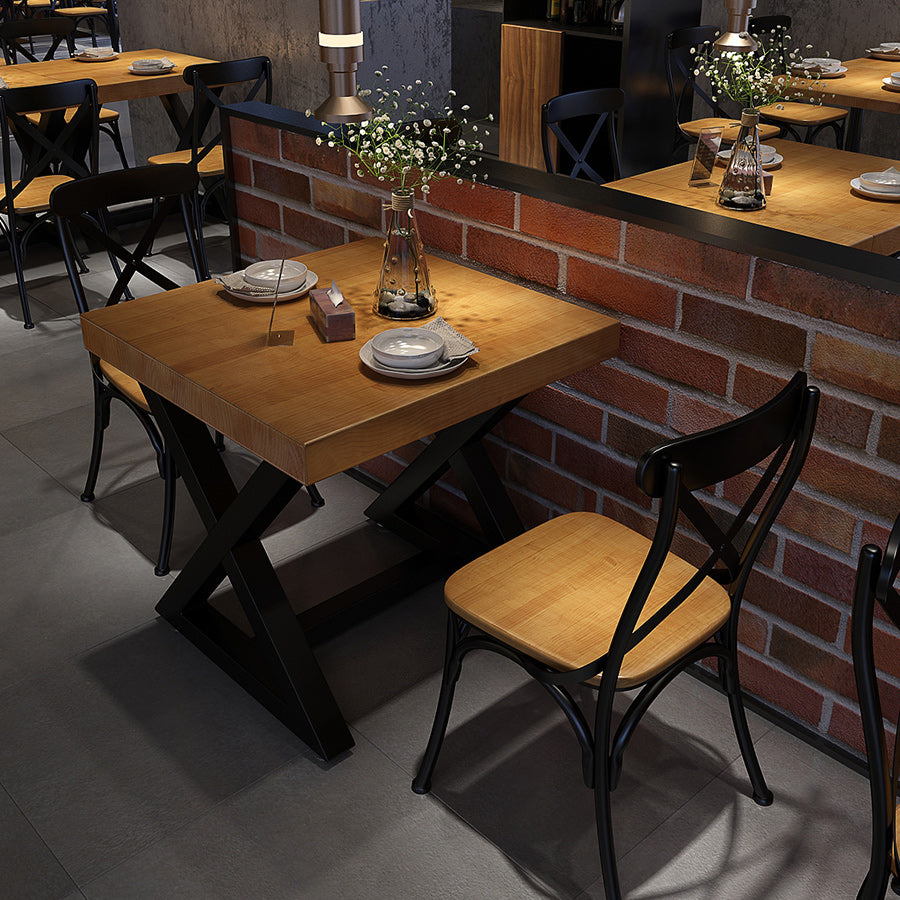 Industrial Wood Dining Table for Restaurant Square Table with Trestle Base